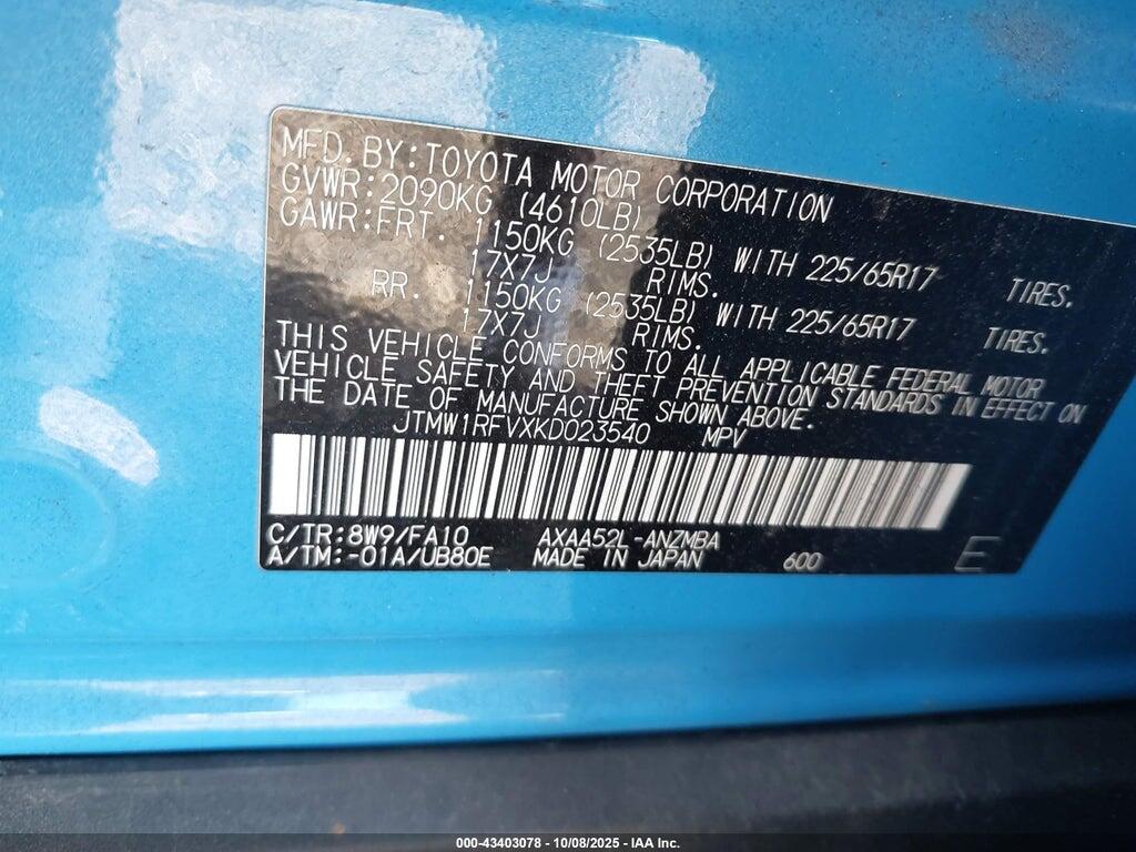 JTMW1RFVXKD023540 2019 TOYOTA RAV4 photo no. 9