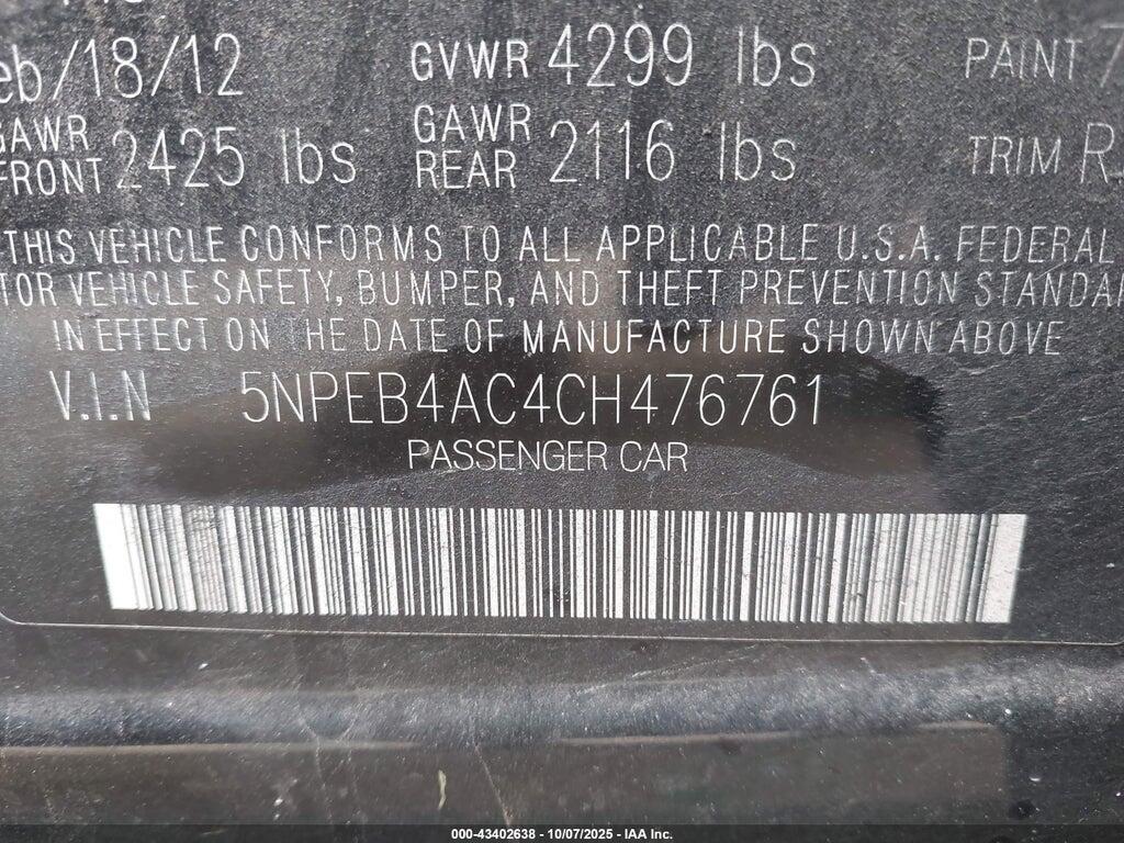 5NPEB4AC4CH476761 2012 HYUNDAI SONATA photo no. 9