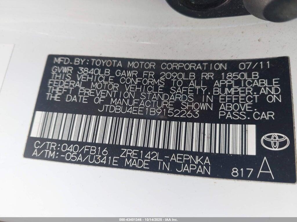 JTDBU4EE1B9152263 2011 TOYOTA COROLLA photo no. 9
