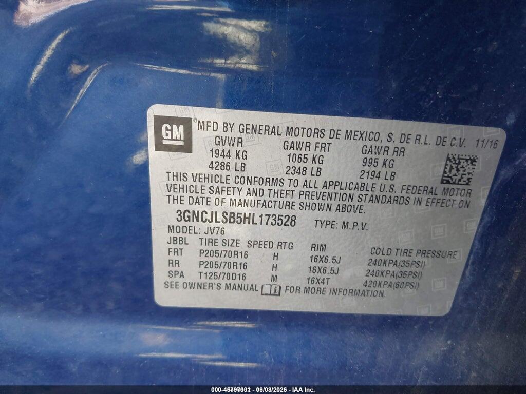 3GNCJLSB5HL173528 2017 CHEVROLET TRAX photo no. 9
