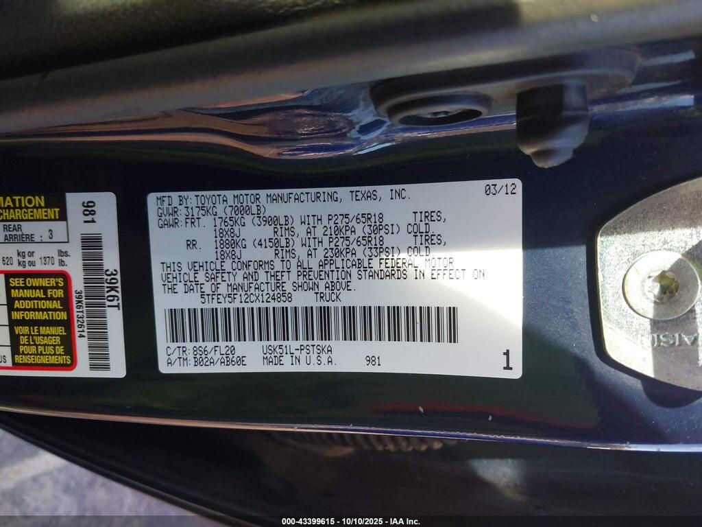 5TFEY5F12CX124858 2012 TOYOTA TUNDRA photo no. 9