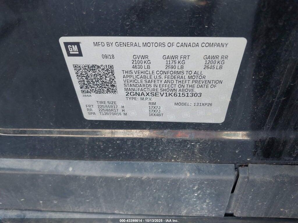 2GNAXSEV1K6151303 2019 CHEVROLET EQUINOX photo no. 9