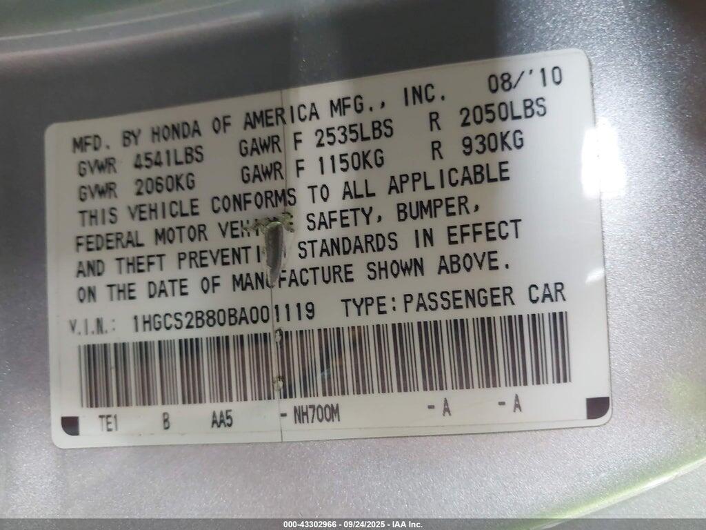 1HGCS2B80BA001119 2011 HONDA ACCORD photo no. 9