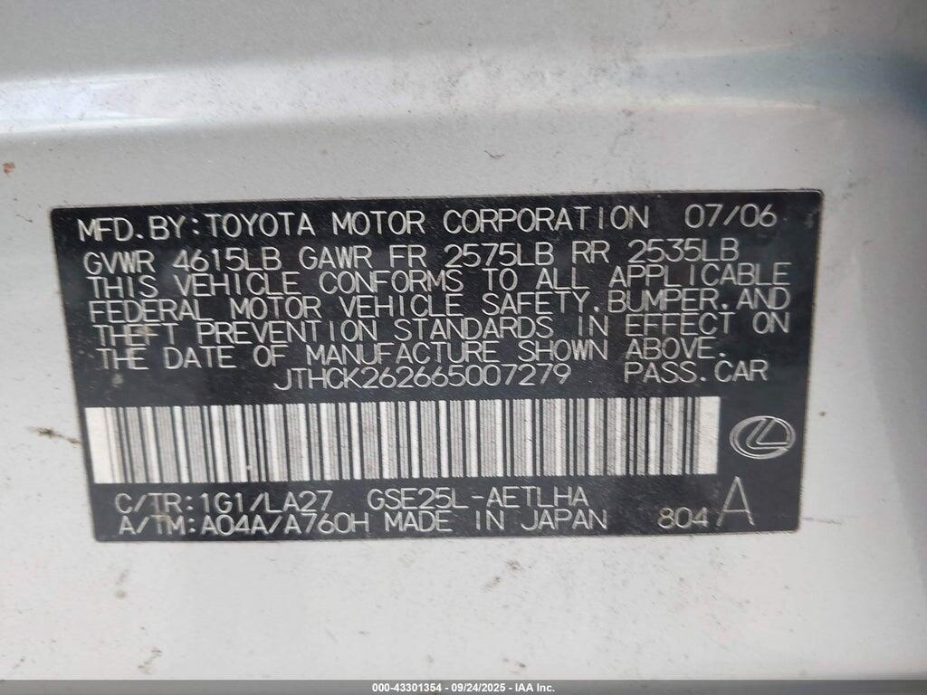 JTHCK262665007279 2006 LEXUS IS 250 photo no. 9