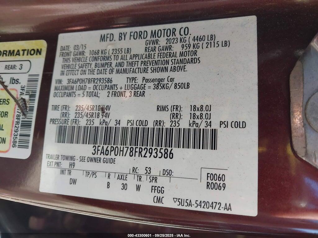 3FA6P0H78FR293586 2015 FORD FUSION photo no. 9