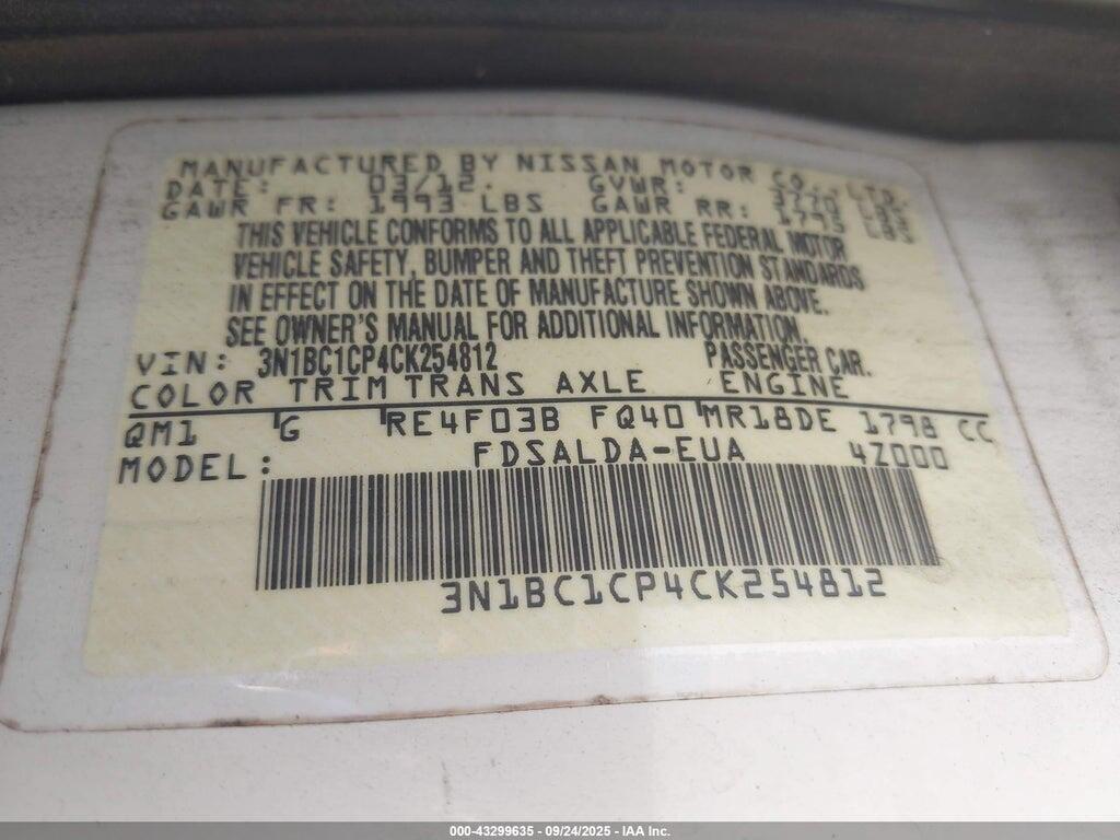 3N1BC1CP4CK254812 2012 NISSAN VERSA photo no. 9