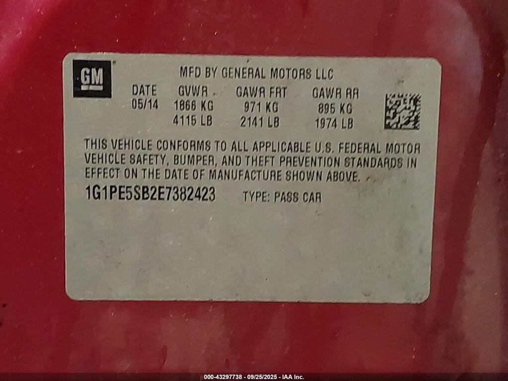 1G1PE5SB2E7382423 2014 CHEVROLET CRUZE photo no. 9