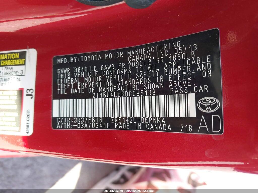 2T1BU4EE6DC085138 2013 TOYOTA COROLLA photo no. 9