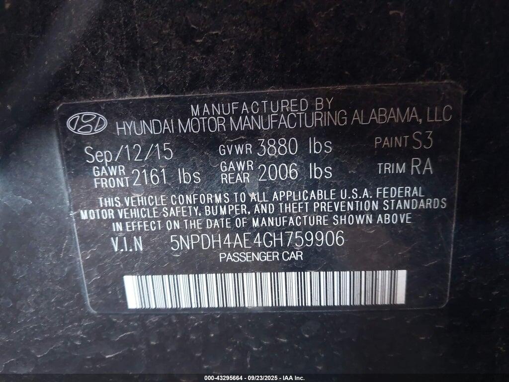 5NPDH4AE4GH759906 2016 HYUNDAI ELANTRA photo no. 9
