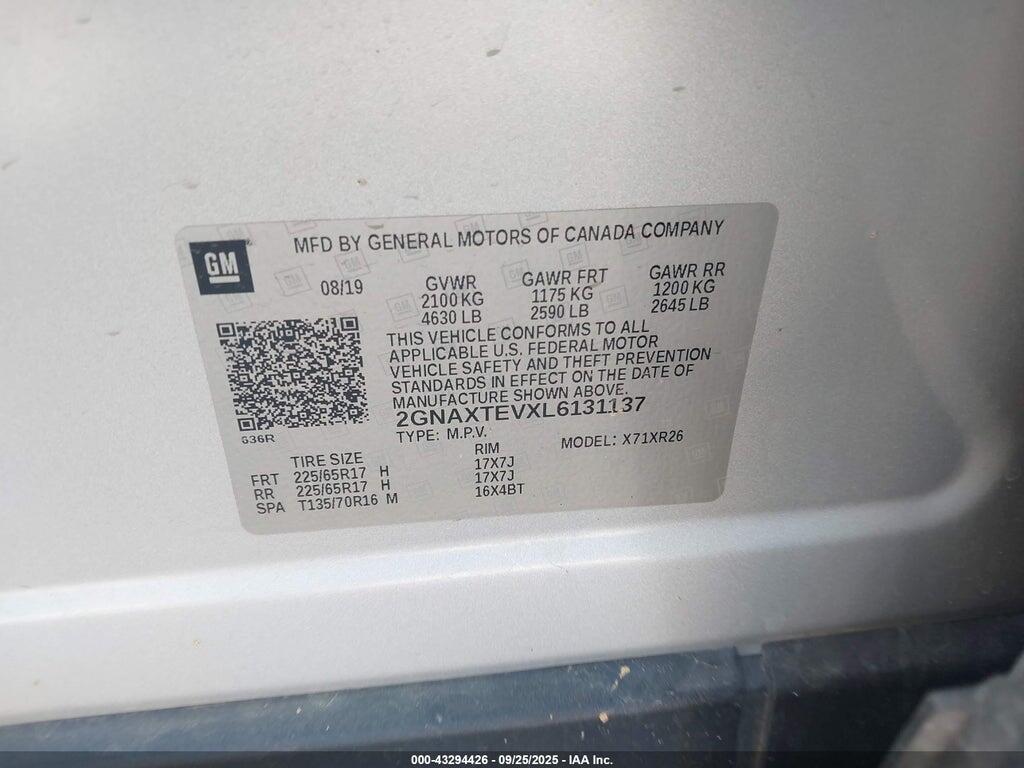 2GNAXTEVXL6131137 2020 CHEVROLET EQUINOX photo no. 9
