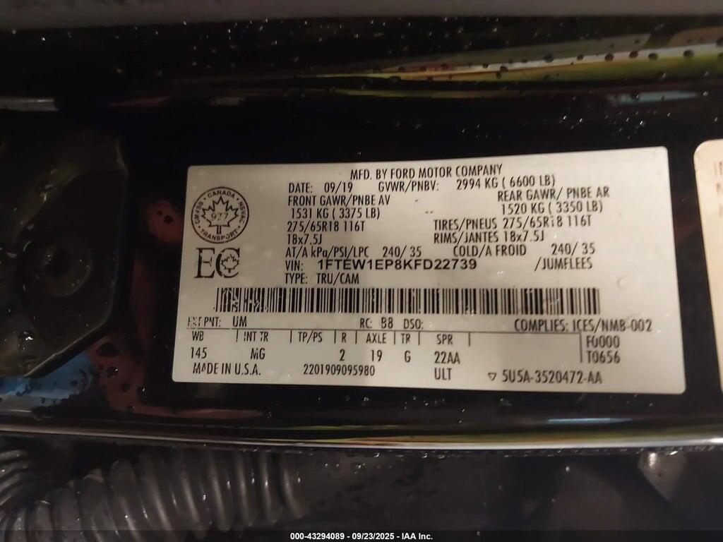 1FTEW1EP8KFD22739 2019 FORD F-150 photo no. 9