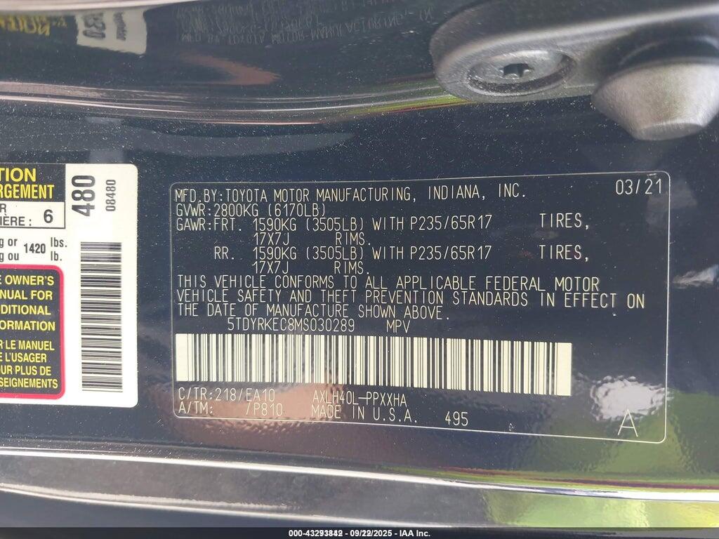 5TDYRKEC8MS030289 2021 TOYOTA SIENNA photo no. 9