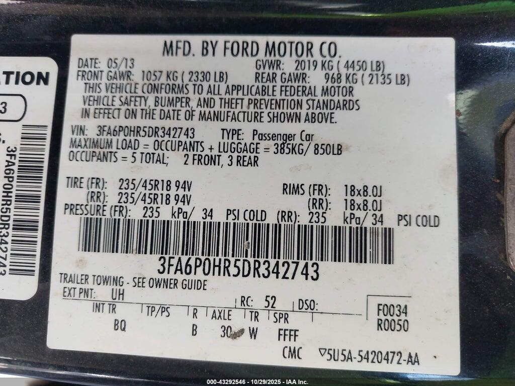 3FA6P0HR5DR342743 2013 FORD FUSION photo no. 9