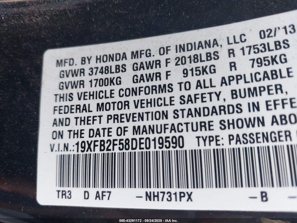 19XFB2F58DE019590 2013 HONDA CIVIC photo no. 9