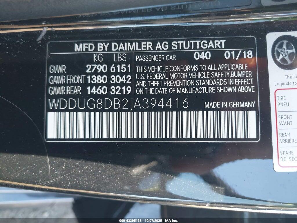 WDDUG8DB2JA394416 2018 MERCEDES-BENZ S 560 photo no. 9