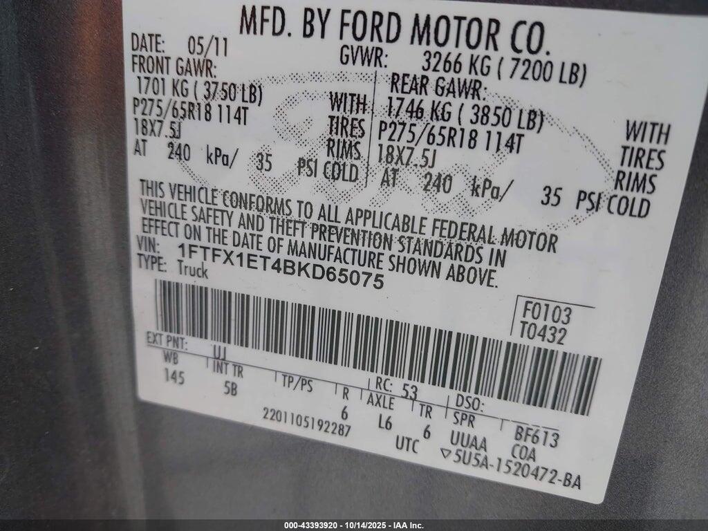 1FTFX1ET4BKD65075 2011 FORD F-150 photo no. 9