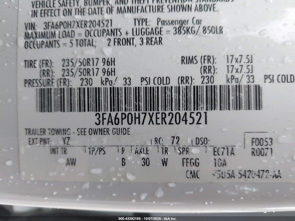 3FA6P0H7XER204521 2014 FORD FUSION photo no. 9