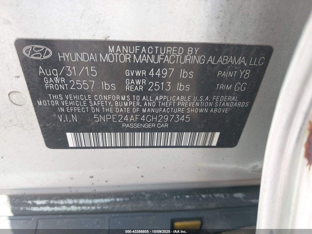 5NPE24AF4GH297345 2016 HYUNDAI SONATA photo no. 9