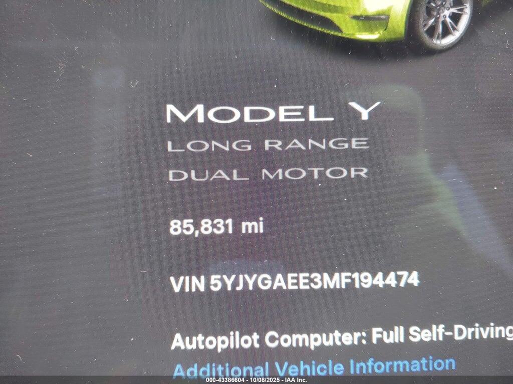 5YJYGAEE3MF194474 2021 TESLA MODEL Y photo no. 7