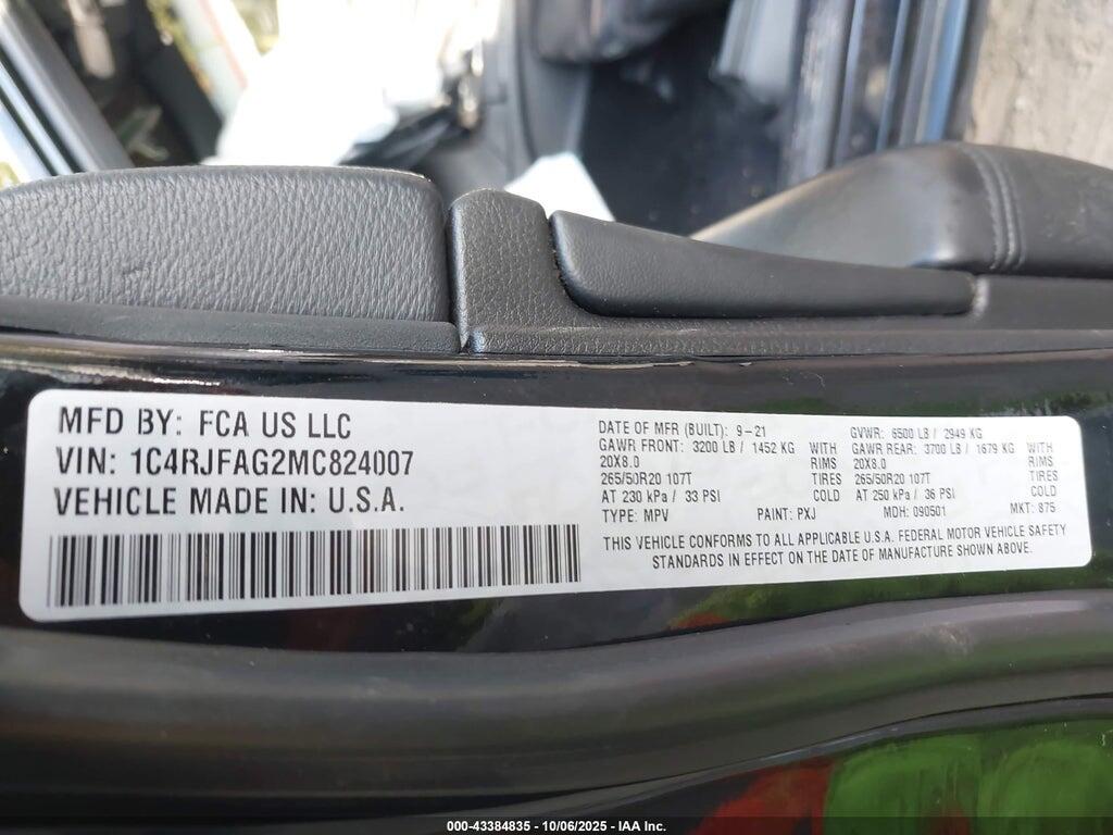 1C4RJFAG2MC824007 2021 JEEP GRAND CHEROKEE photo no. 9