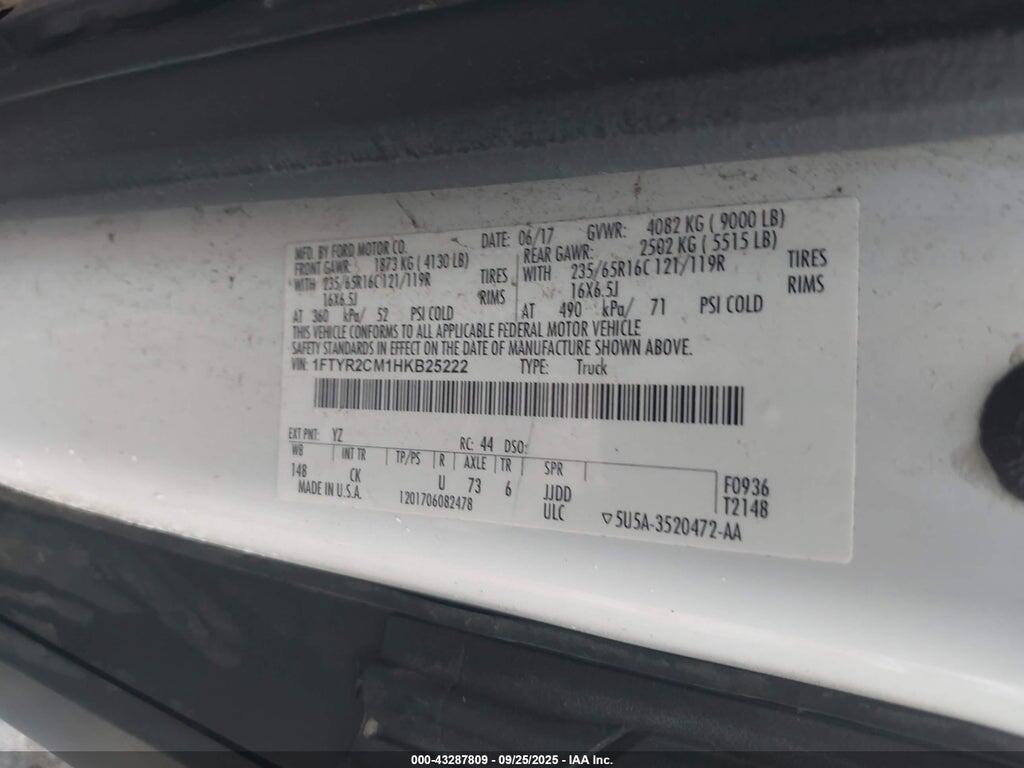 1FTYR2CM1HKB25222 2017 FORD TRANSIT-250 photo no. 9