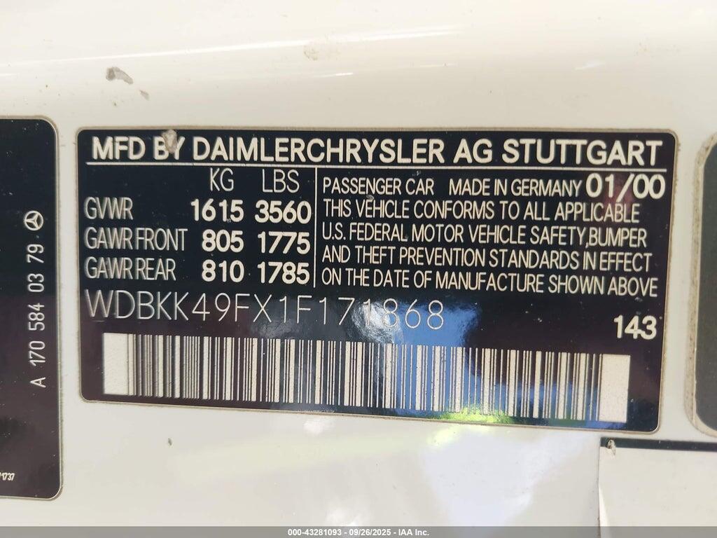 WDBKK49FX1F171868 2001 MERCEDES-BENZ SLK 230 photo no. 9