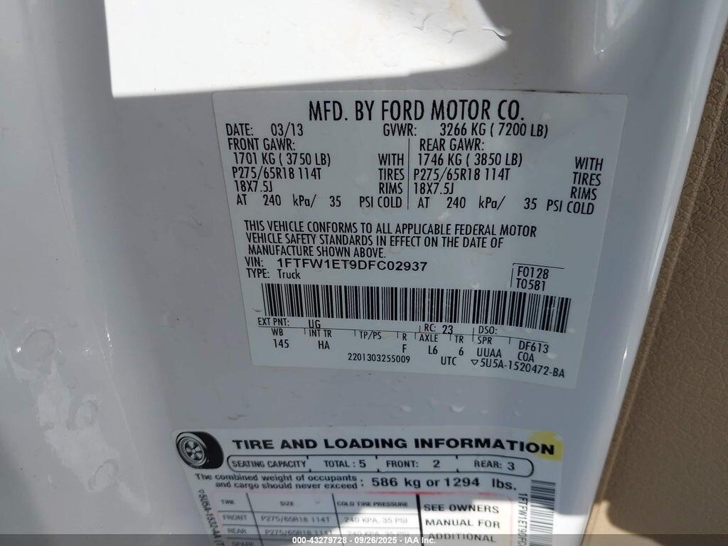 1FTFW1ET9DFC02937 2013 FORD F-150 photo no. 9
