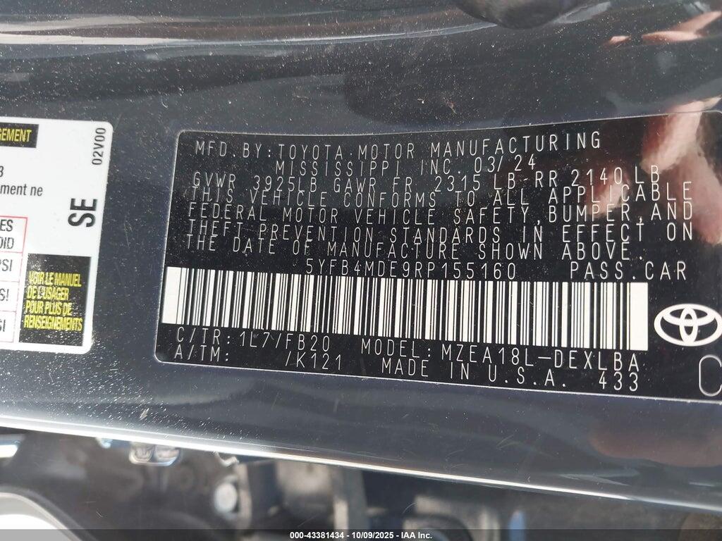5YFB4MDE9RP155160 2024 TOYOTA COROLLA photo no. 9