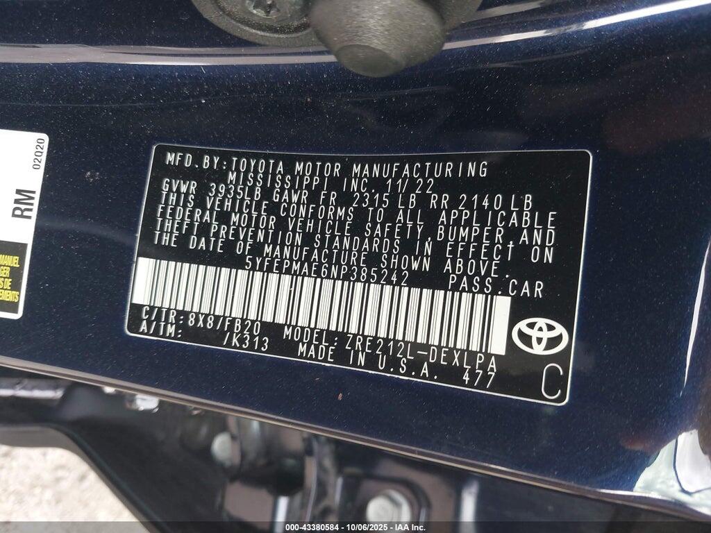 5YFEPMAE6NP385242 2022 TOYOTA COROLLA photo no. 9