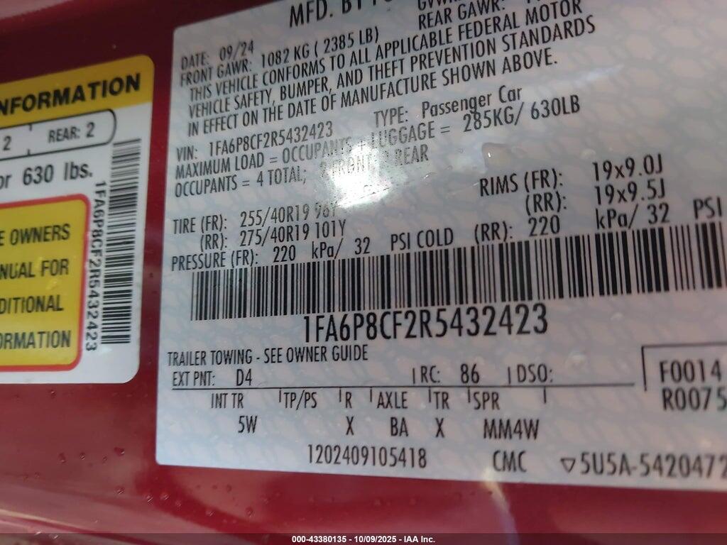 1FA6P8CF2R5432423 2024 FORD MUSTANG photo no. 9