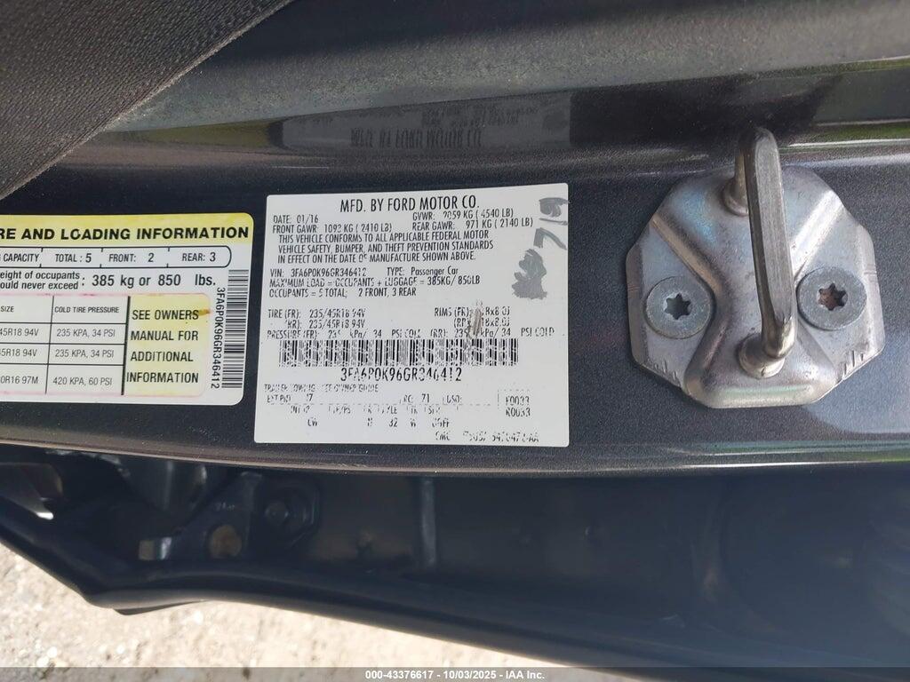 3FA6P0K96GR346412 2016 FORD FUSION photo no. 9
