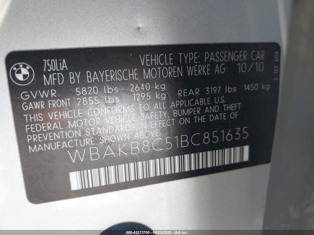 WBAKB8C51BC851635 2011 BMW 750LI photo no. 9
