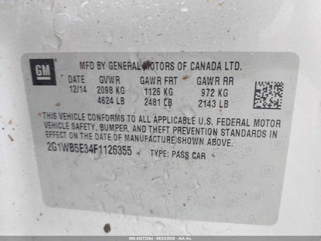 2G1WB5E34F1126355 2015 CHEVROLET IMPALA LIMITED photo no. 9
