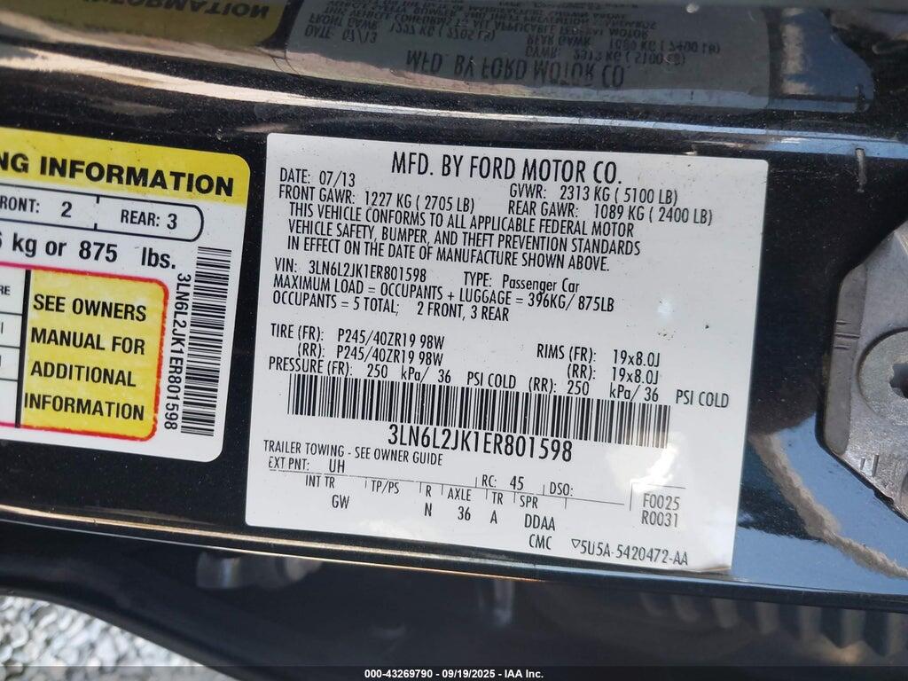 3LN6L2JK1ER801598 2014 LINCOLN MKZ photo no. 9