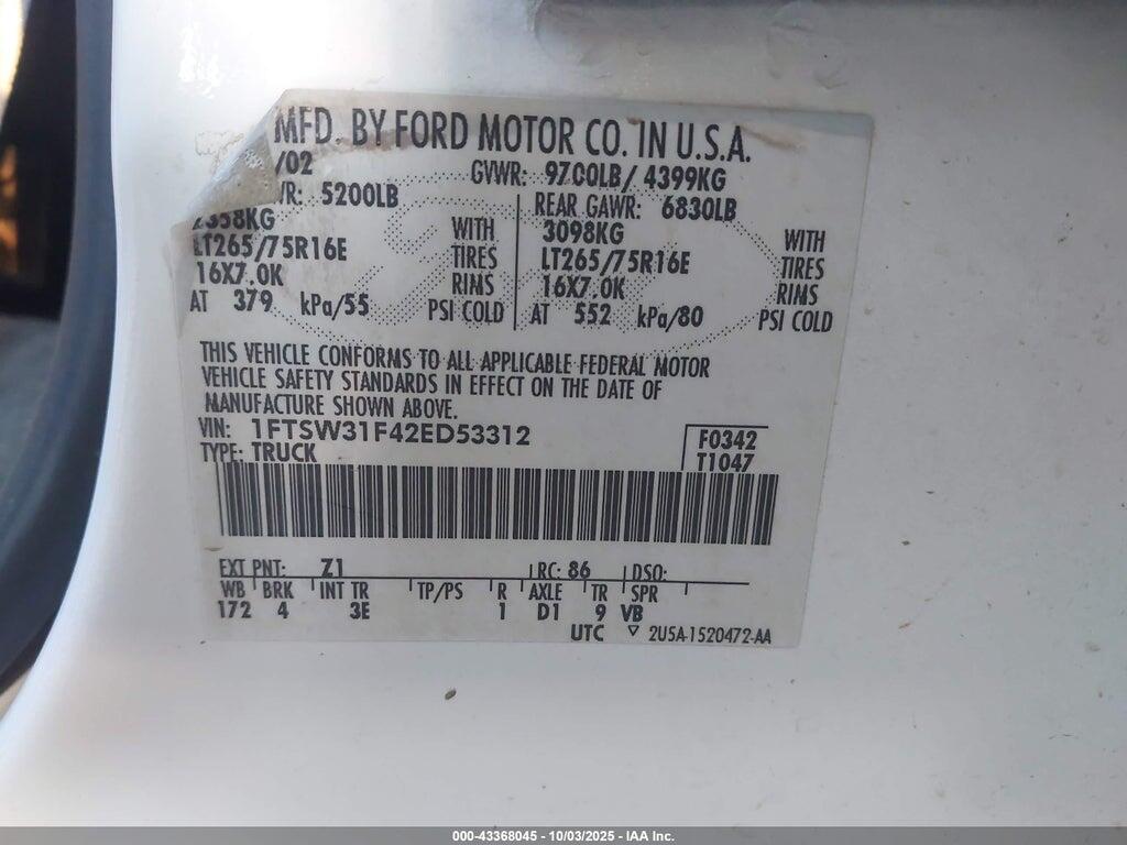 1FTSW31F42ED53312 2002 FORD F-350 photo no. 9