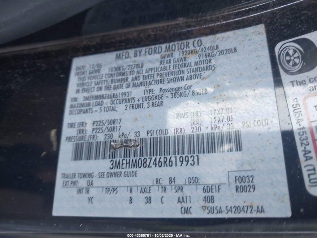 3MEHM08Z46R619931 2006 MERCURY MILAN photo no. 9