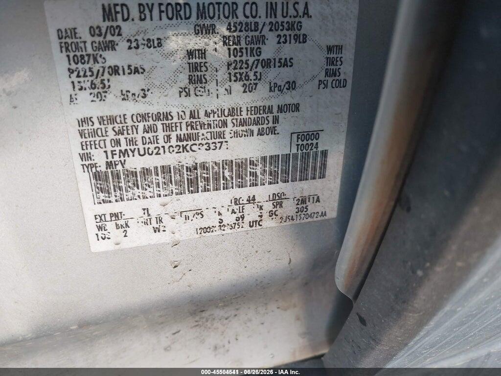 1FMYU02102KC83371 2002 FORD ESCAPE photo no. 9