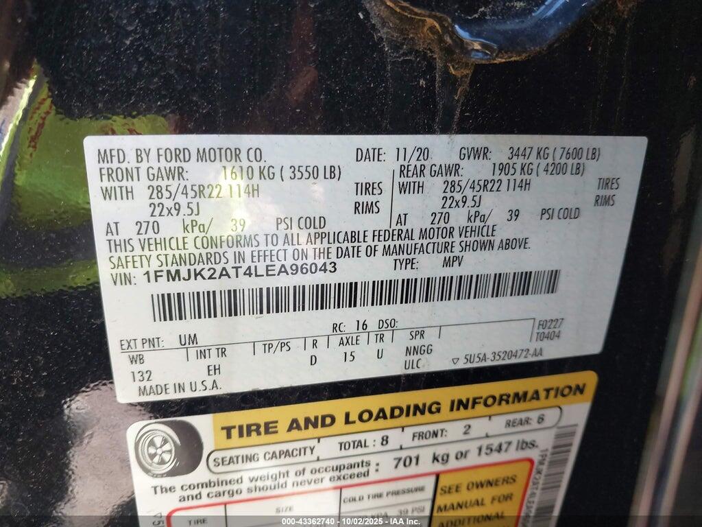 1FMJK2AT4LEA96043 2020 FORD EXPEDITION photo no. 9