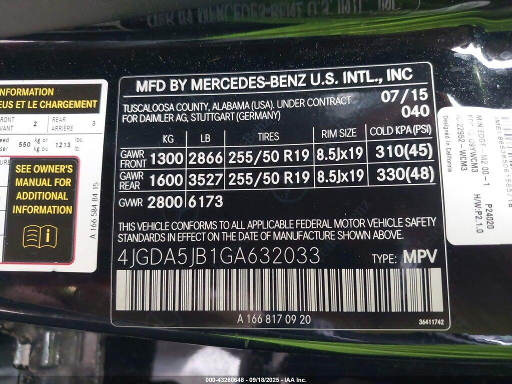 4JGDA5JB1GA632033 2016 MERCEDES-BENZ GLE 350 photo no. 9
