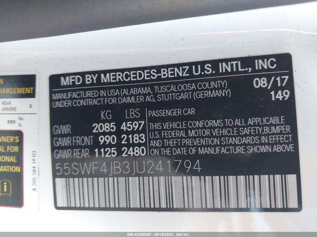 55SWF4JB3JU241794 2018 MERCEDES-BENZ C 300 photo no. 9