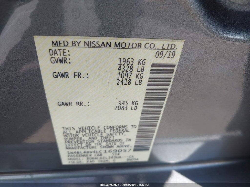1N4BL4BV4LC169057 2020 NISSAN ALTIMA photo no. 9