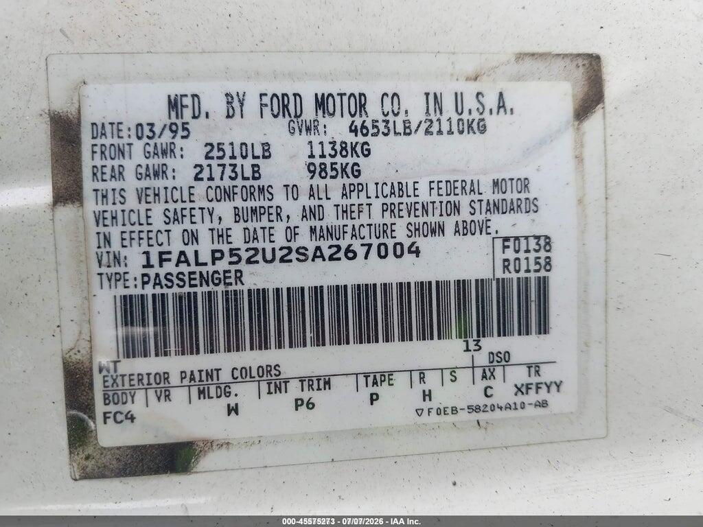 1FALP52U2SA267004 1995 FORD TAURUS photo no. 9