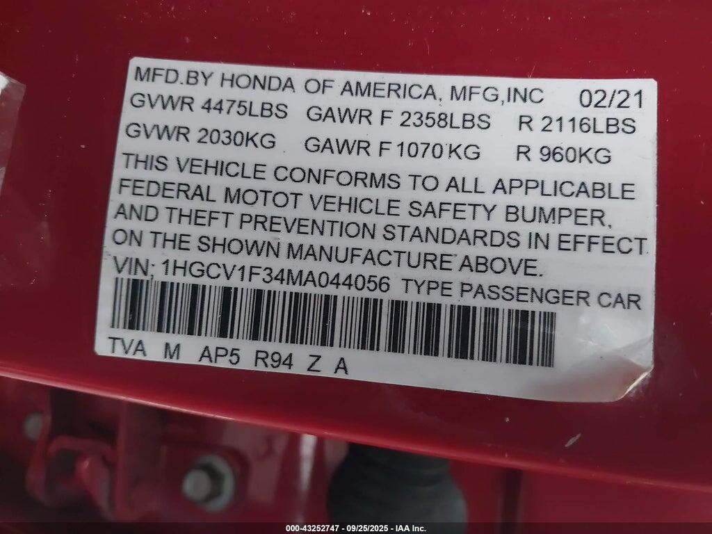 1HGCV2F30MA028961 2021 HONDA ACCORD photo no. 9