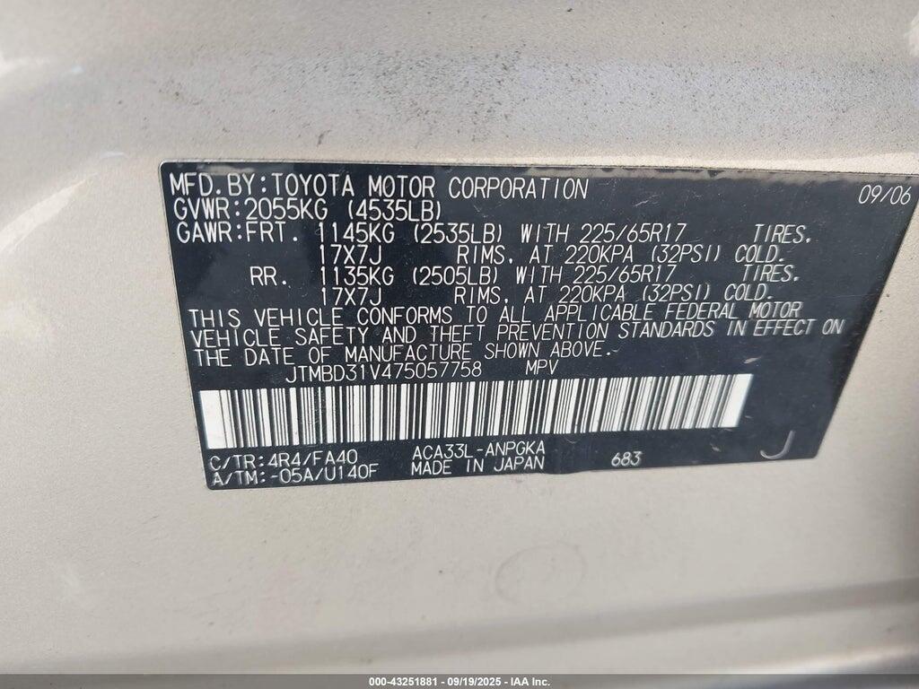 JTMBD31V475057758 2007 TOYOTA RAV4 photo no. 9