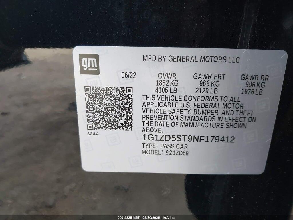 1G1ZD5ST9NF179412 2022 CHEVROLET MALIBU photo no. 9