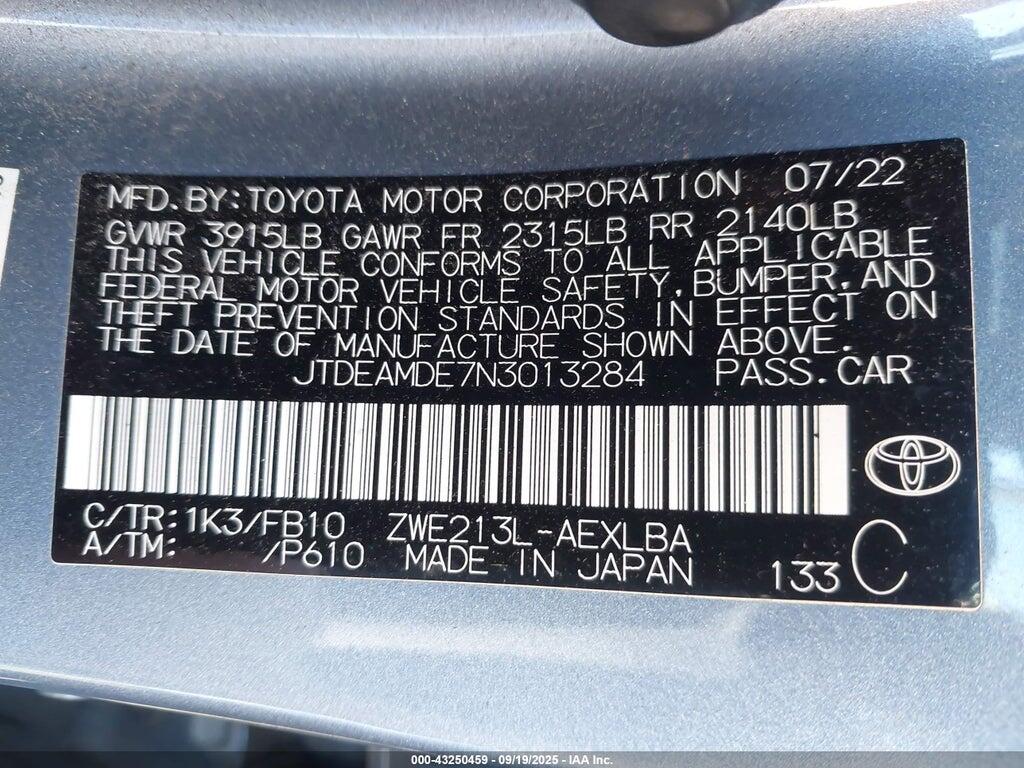 JTDEAMDE7N3013284 2022 TOYOTA COROLLA photo no. 9