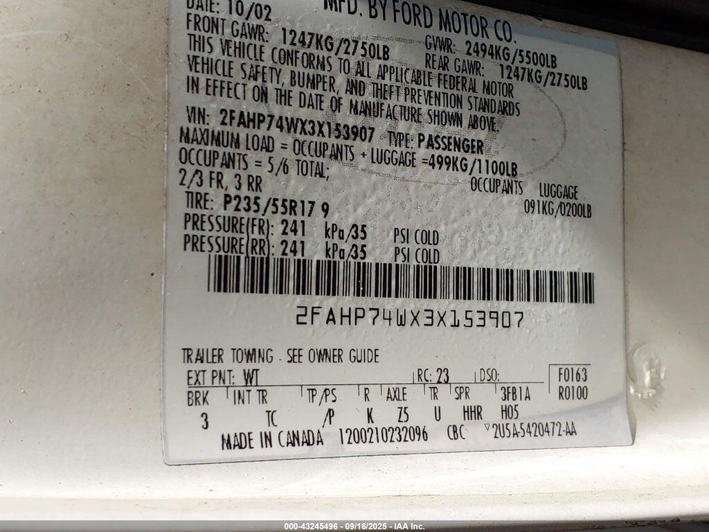 2FAHP74WX3X153907 2003 FORD CROWN VICTORIA photo no. 9