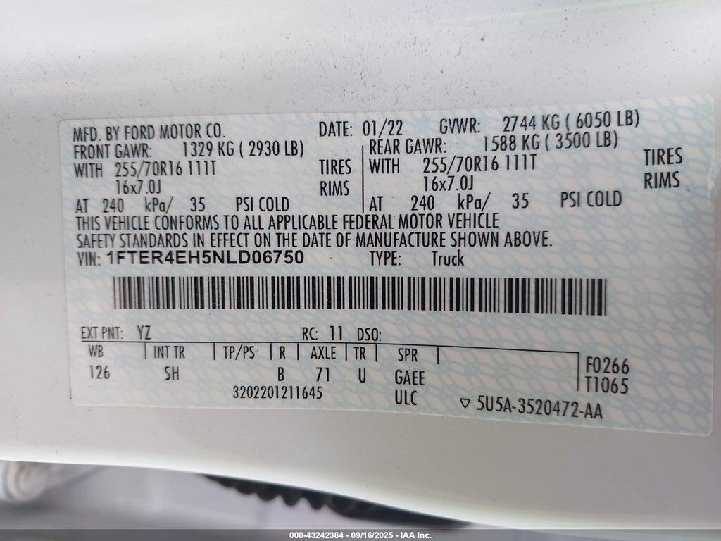 1FTER4EH5NLD06750 2022 FORD RANGER photo no. 9
