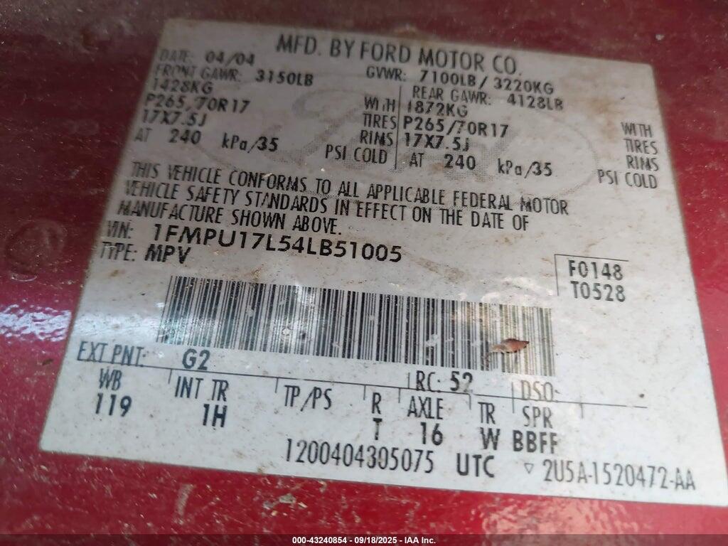1FMPU17L54LB51005 2004 FORD EXPEDITION photo no. 9