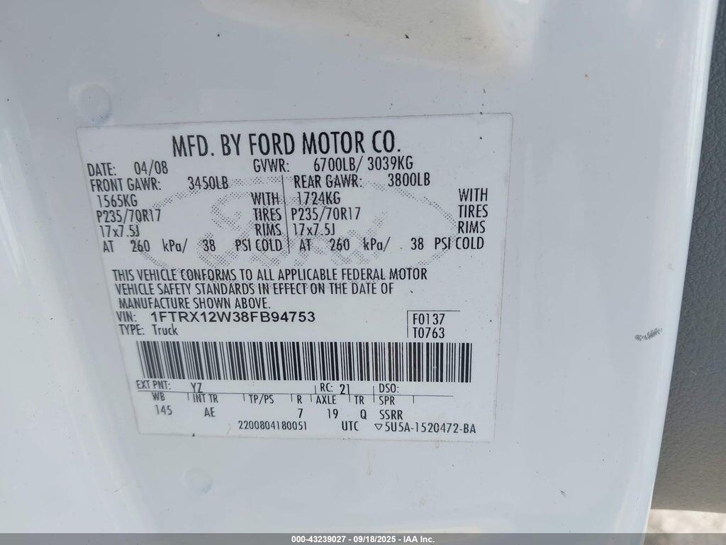 1FTRX12W38FB94753 2008 FORD F-150 photo no. 9